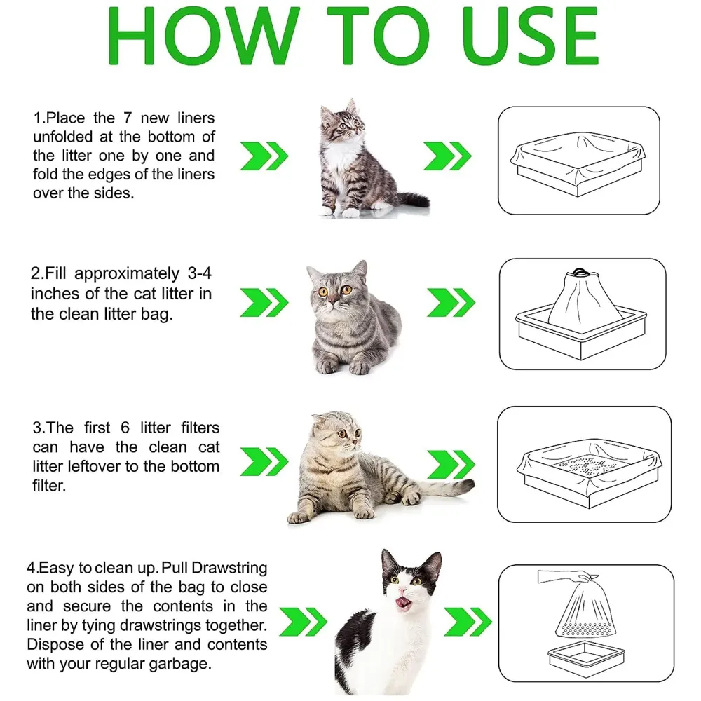 Cat Litter Box Mat Liners with Drawstring, Litter Pan Disposable Bags, 2 Mil Thickened Cat Litter Sifting Liners, Weekly 6 Pack Large Litter Bags for Easy Cleaning Perforated.