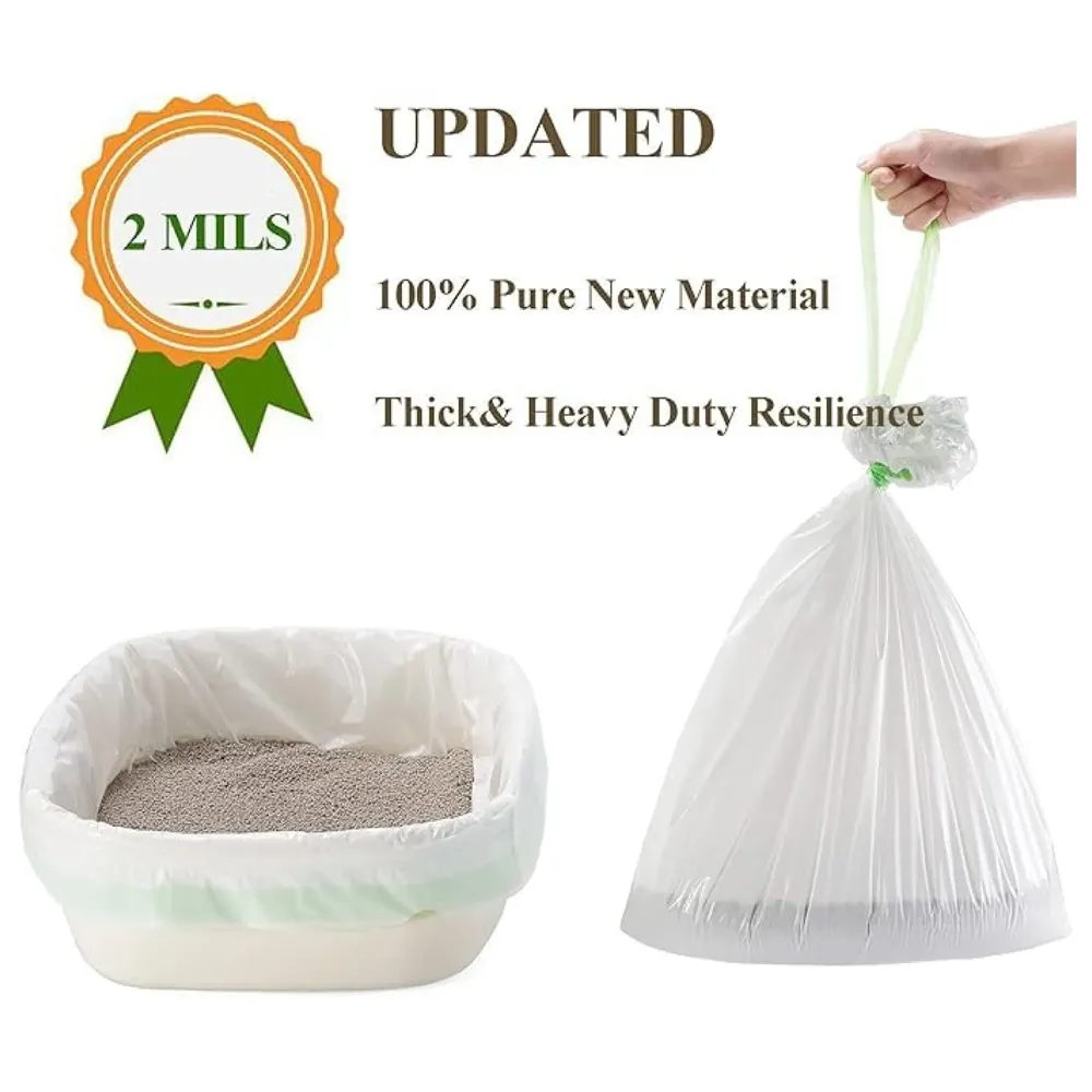 Cat Litter Box Mat Liners with Drawstring, Litter Pan Disposable Bags, 2 Mil Thickened Cat Litter Sifting Liners, Weekly 6 Pack Large Litter Bags for Easy Cleaning Perforated.
