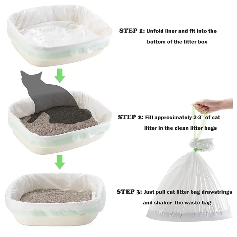 Cat Litter Box Mat Liners with Drawstring, Litter Pan Disposable Bags, 2 Mil Thickened Cat Litter Sifting Liners, Weekly 6 Pack Large Litter Bags for Easy Cleaning Perforated.