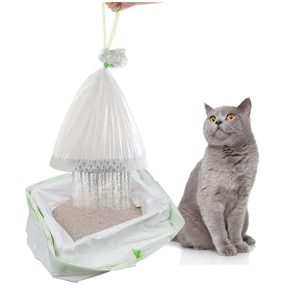 Cat Litter Box Mat Liners with Drawstring, Litter Pan Disposable Bags, 2 Mil Thickened Cat Litter Sifting Liners, Weekly 6 Pack Large Litter Bags for Easy Cleaning Perforated.