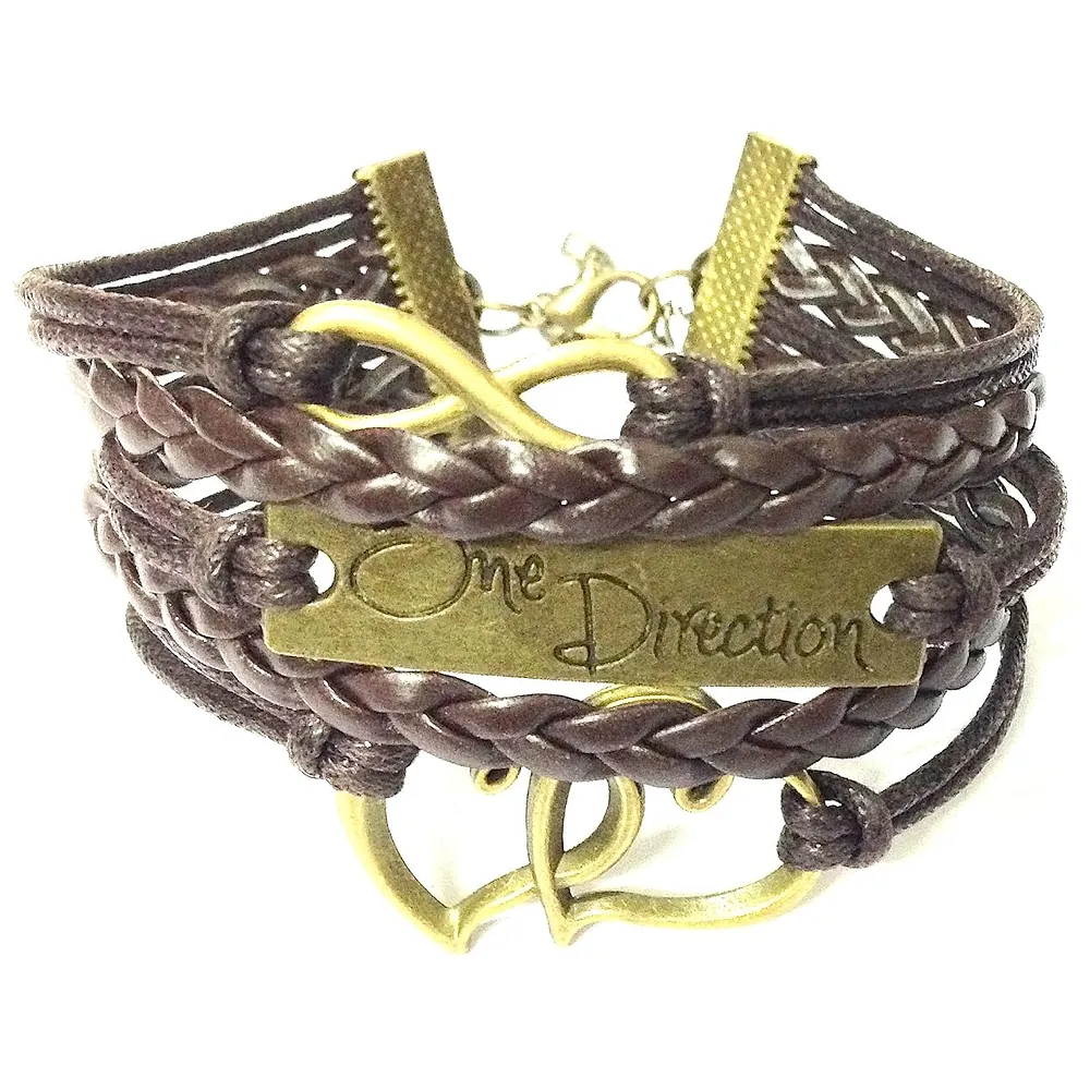 One Direction 1D Twin Hearts Infinity One Direction Blue Leather Charm Unisex Bracelet