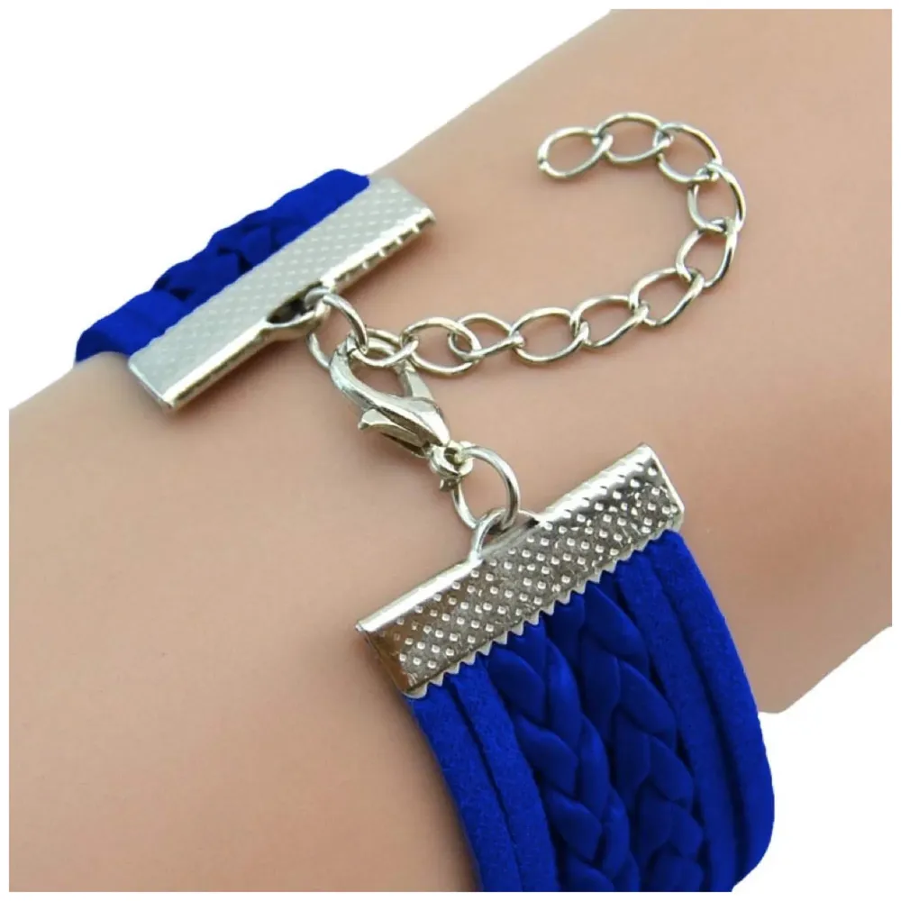 One Direction Twin Hearts Leather Charm Bracelet For Women (Dark Blue)