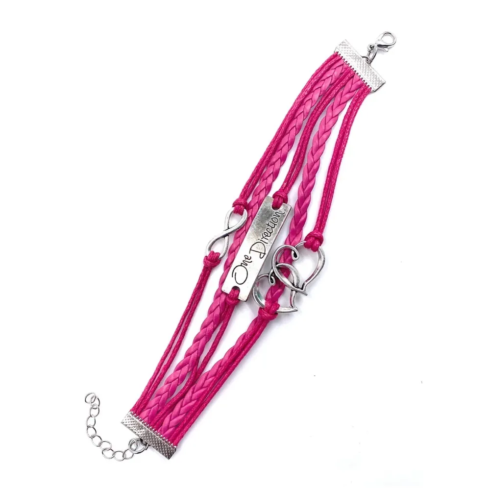 One Direction Twin Hearts Leather Charm Bracelet For Women (Magenta)