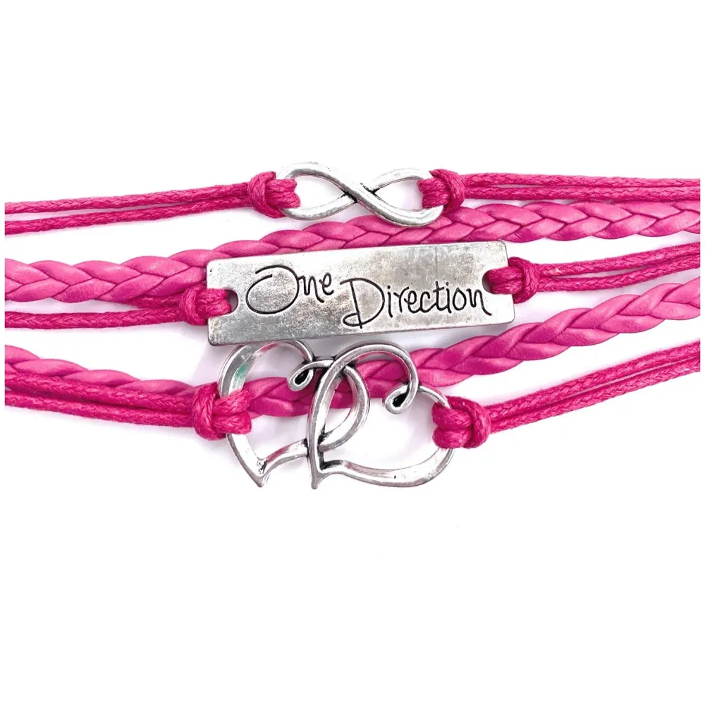 One Direction Twin Hearts Leather Charm Bracelet For Women (Magenta)