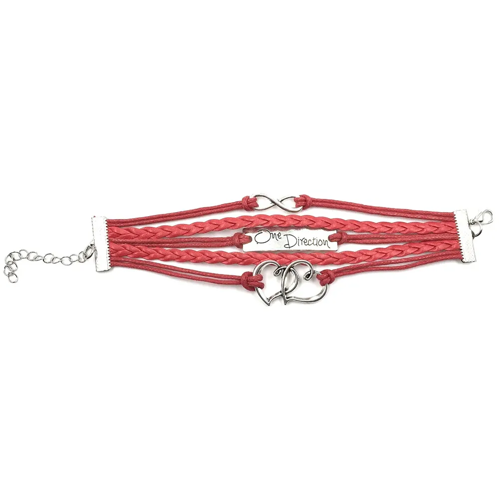 1D ~ Twin Hearts + Infinity + One Direction Leather Bracelet ~ PASSION RED