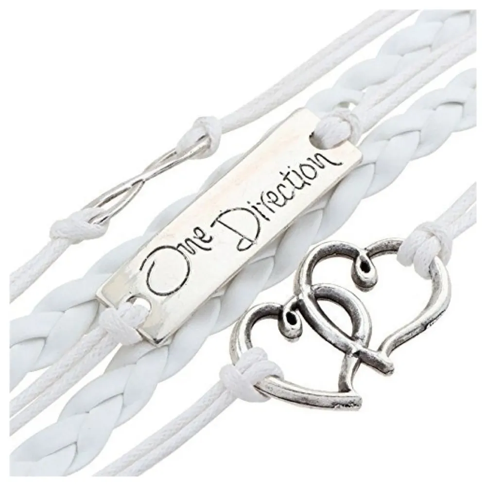 One Direction Twin Hearts Leather Charm Bracelet For Women (White)
