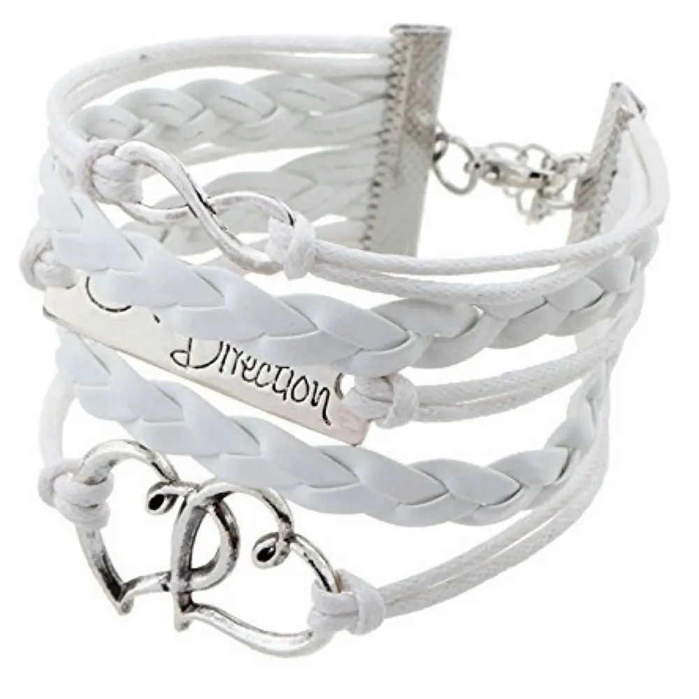 One Direction Twin Hearts Leather Charm Bracelet For Women (White)