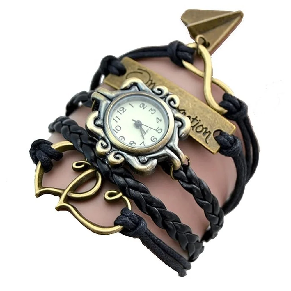 One Direction Charm Watch Bracelet Twin Hearts Infinity Leather