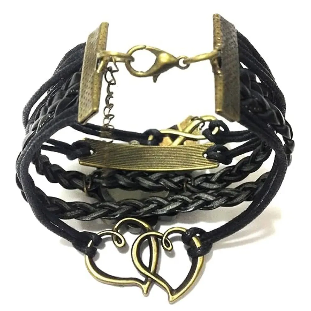 One Direction Multi-Charm Watch Bracelet with Twin Hearts, Infinity & Airplane Charms, Leather Wrap Wristwatch for Girls & Directioner Fans