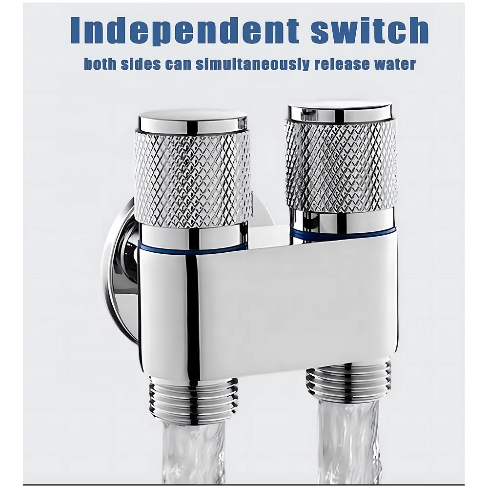 Gold 2 in 1 Angular Dual Double Angle Valve Dual Tap for Bathroom, Geyser | Luxury Series Two-Way | 2 in 1 Angle Valve for Bathroom | Two Way Tap Golden Washing Machine.