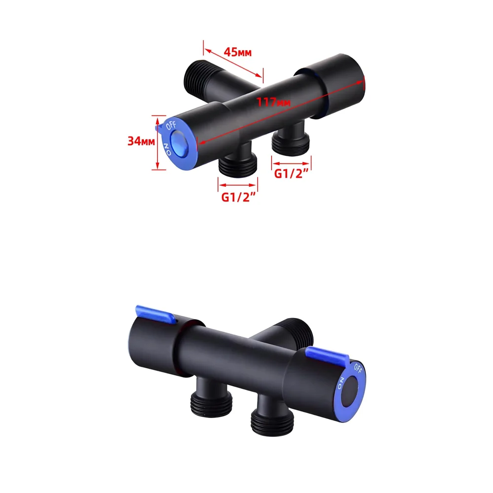 Black 2 in 1 Angular Dual Double Angle Valve Dual Tap for Bathroom, Geyser Two-Way for Bathroom Two Way Tap Washing Machine.