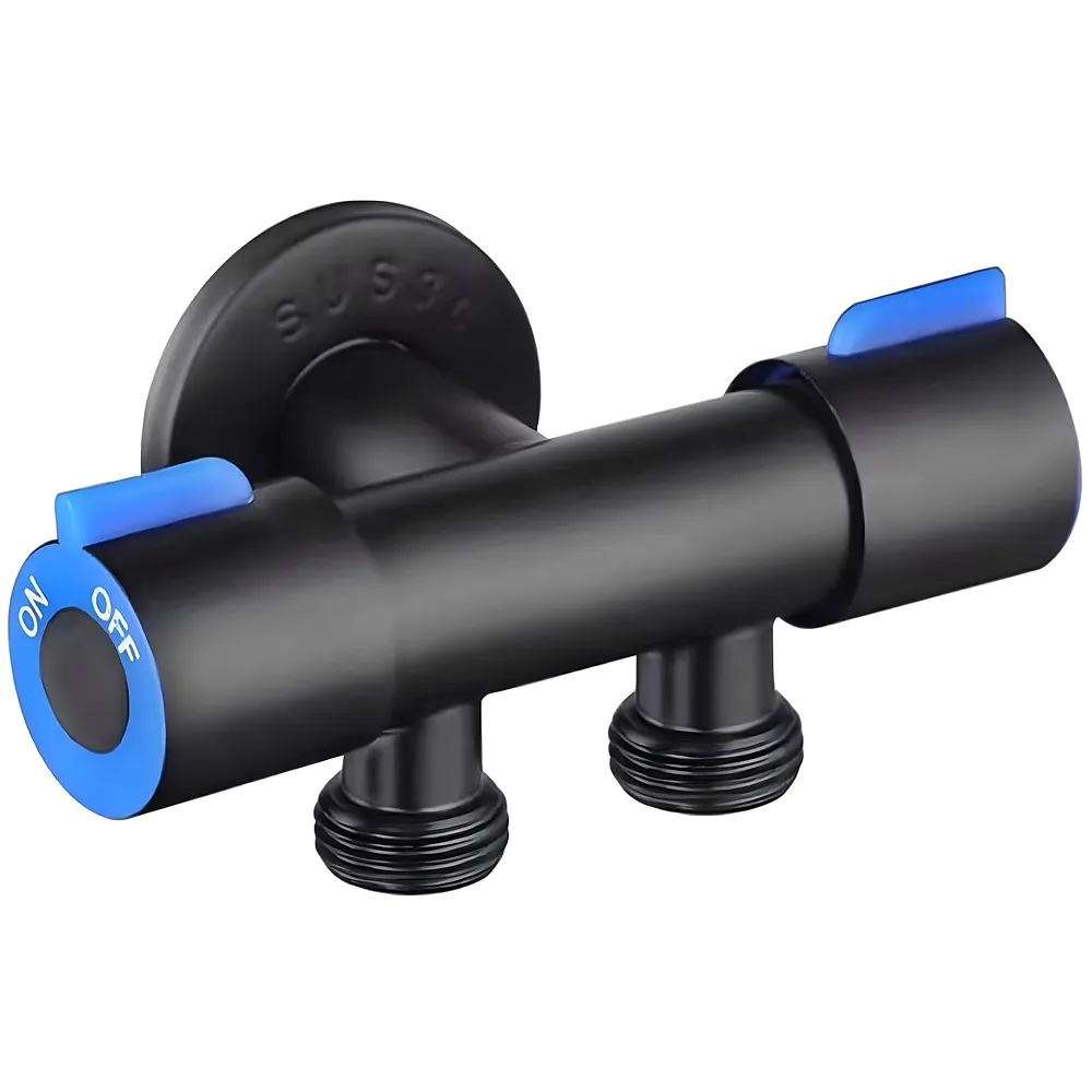 Black 2 in 1 Angular Dual Angle Valve Two Way Tap for Bathrooms