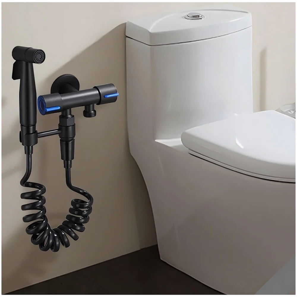Black 2 in 1 Angular Dual Angle Valve Two Way Tap for Bathrooms