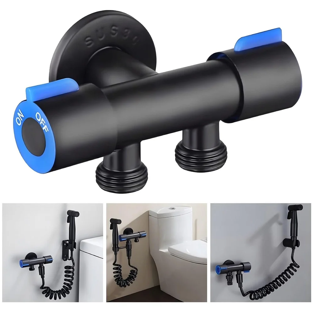 Black 2 in 1 Angular Dual Angle Valve Two Way Tap for Bathrooms