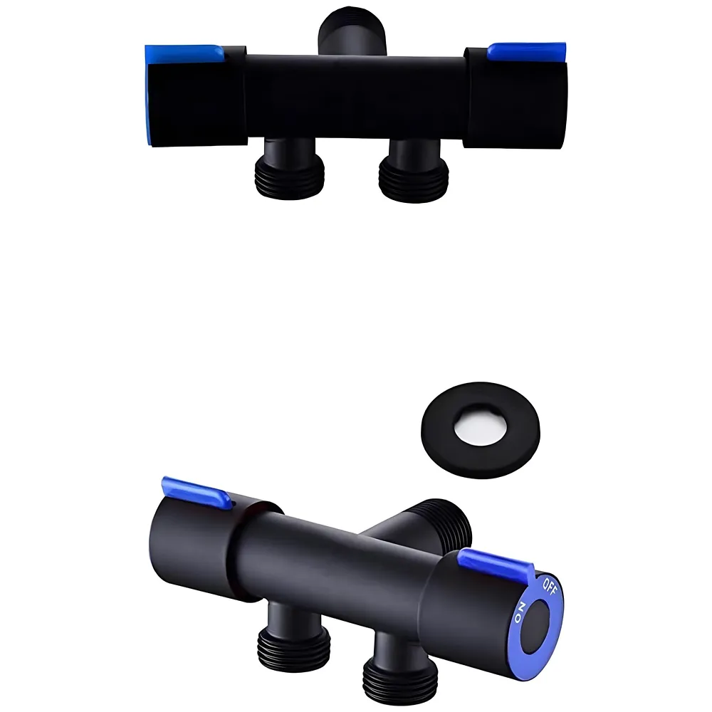Black 2 in 1 Angular Dual Angle Valve Two Way Tap for Bathrooms