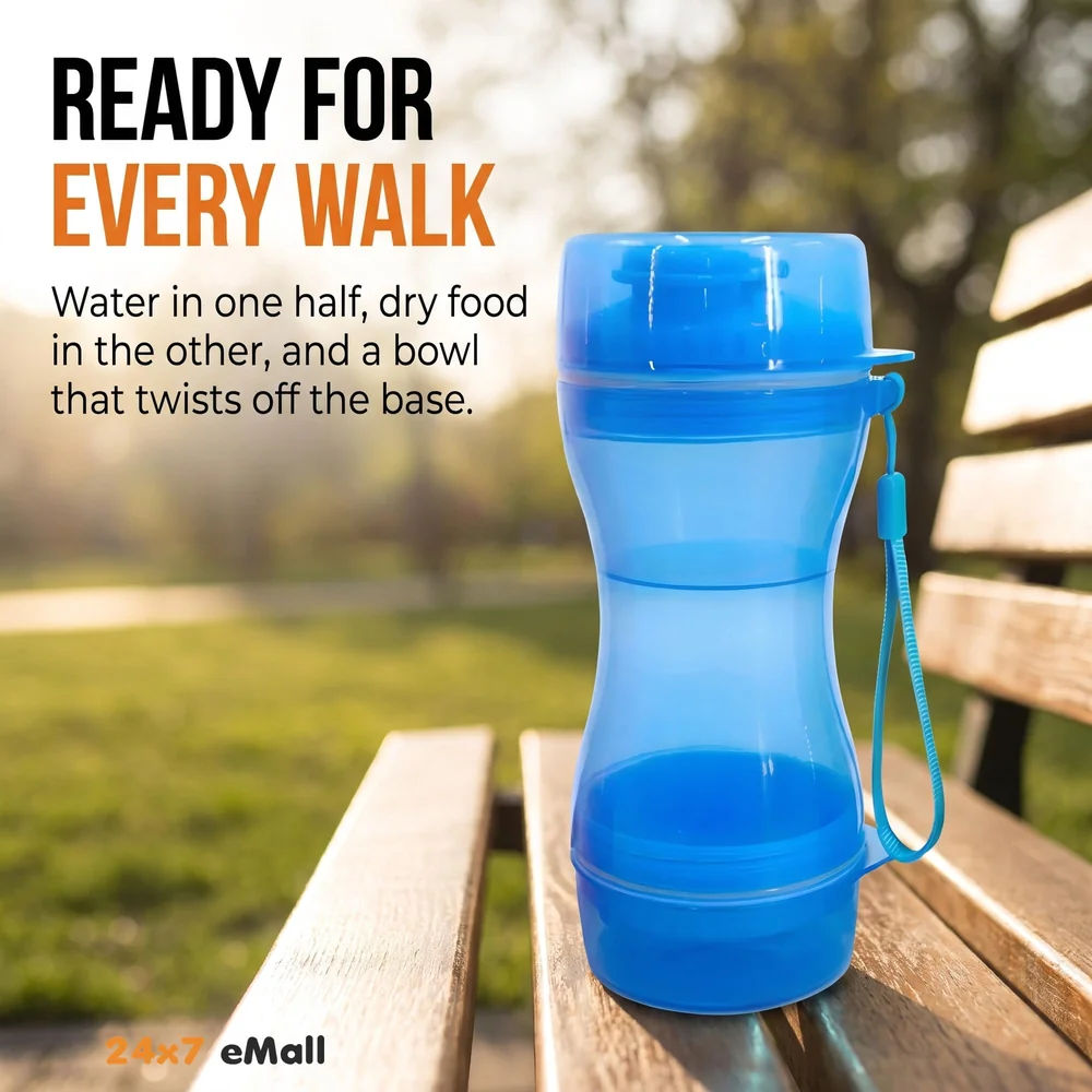 2 in 1 Dog Water Bottle Portable Food Container Drinking Bowl for Small Medium Dogs Outdoor Travel Pet Water Dispenser Feeder
