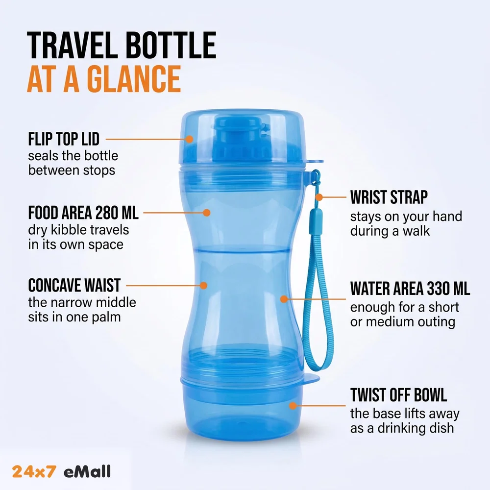 2 in 1 Dog Water Bottle Portable Food Container Drinking Bowl for Small Medium Dogs Outdoor Travel Pet Water Dispenser Feeder