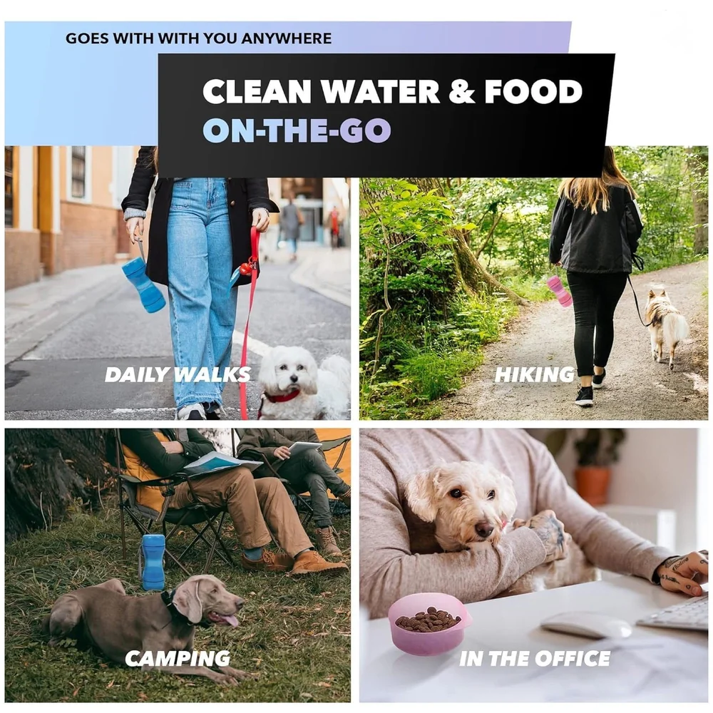 2 in 1 Dog Water Bottle Portable Food Container Drinking Bowl for Small Medium Dogs Outdoor Travel Pet Water Dispenser Feeder