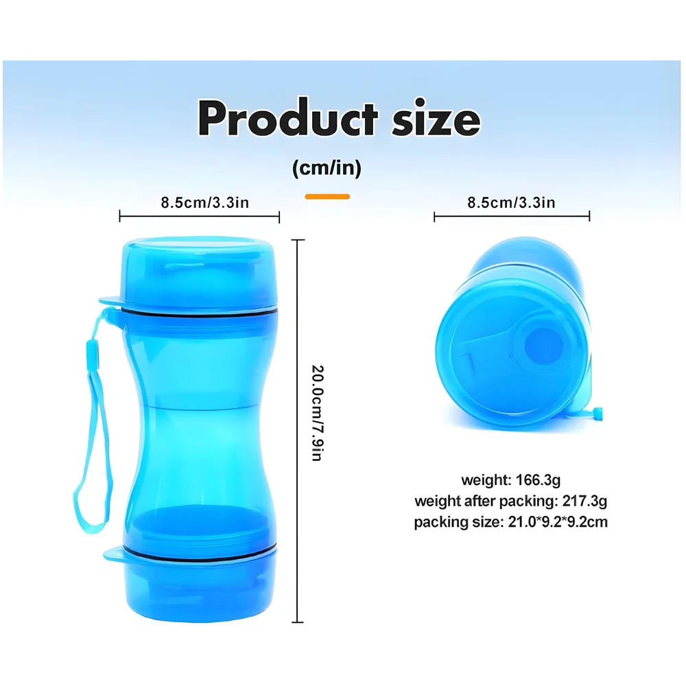 2 in 1 Dog Water Bottle Portable Food Container Drinking Bowl for Small Medium Dogs Outdoor Travel Pet Water Dispenser Feeder