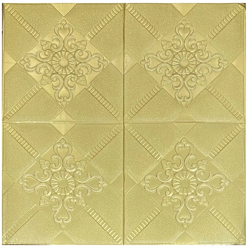 Gold Foam Wall Paper, 3D Wall Stickers 70 x 70 Cm Self-Adhesive Panel Decal PE Wallpaper - Peel and Stick Wall Panels Golden
