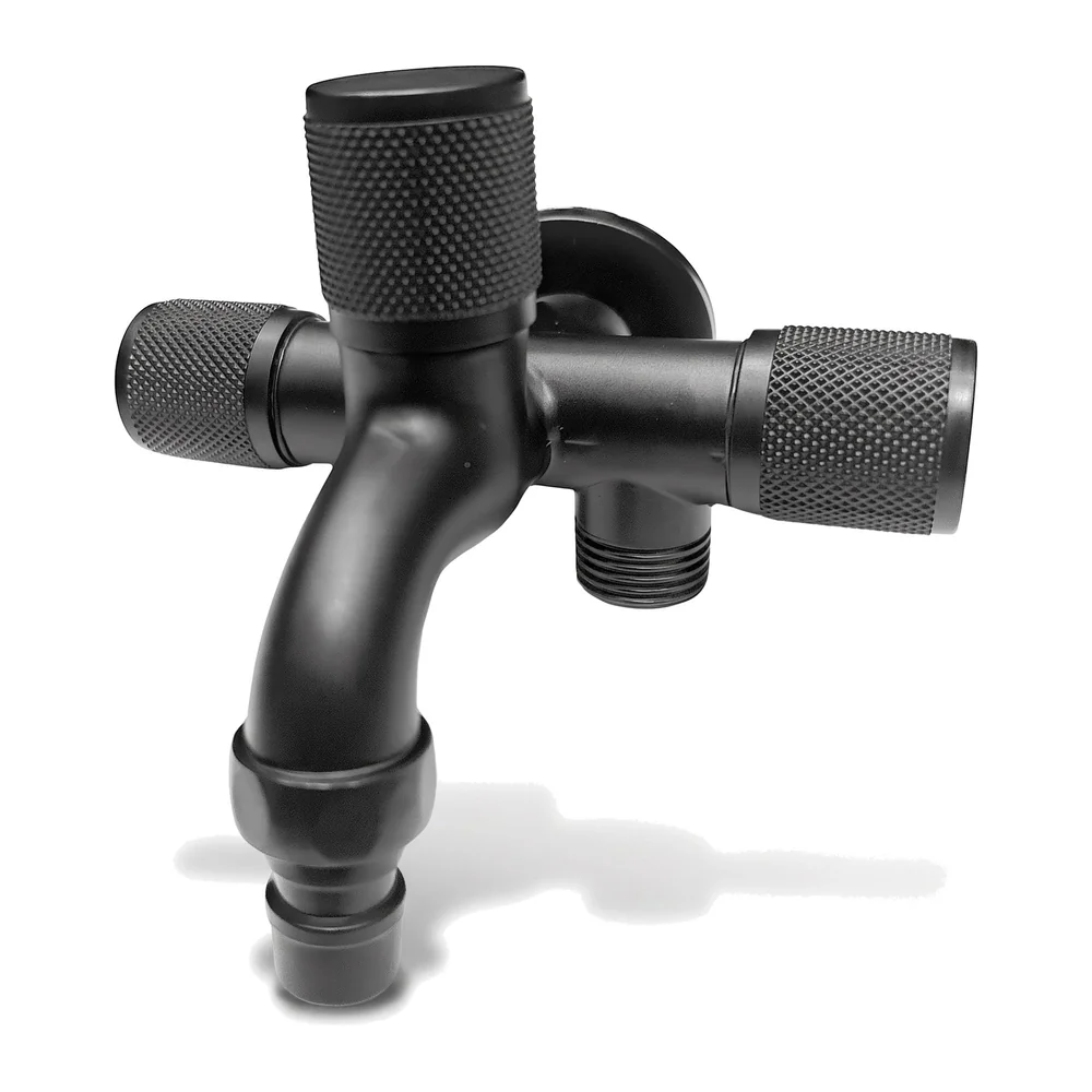 3 in 1 Bibcock Tap Faucet Wall Black Triple for Bathroom, Commode Shower | Luxury Series Three-Way Tap Valve 3 in 1 Water Valve Black Washing Machine - 12.5 x 9 x 12.5 Cm