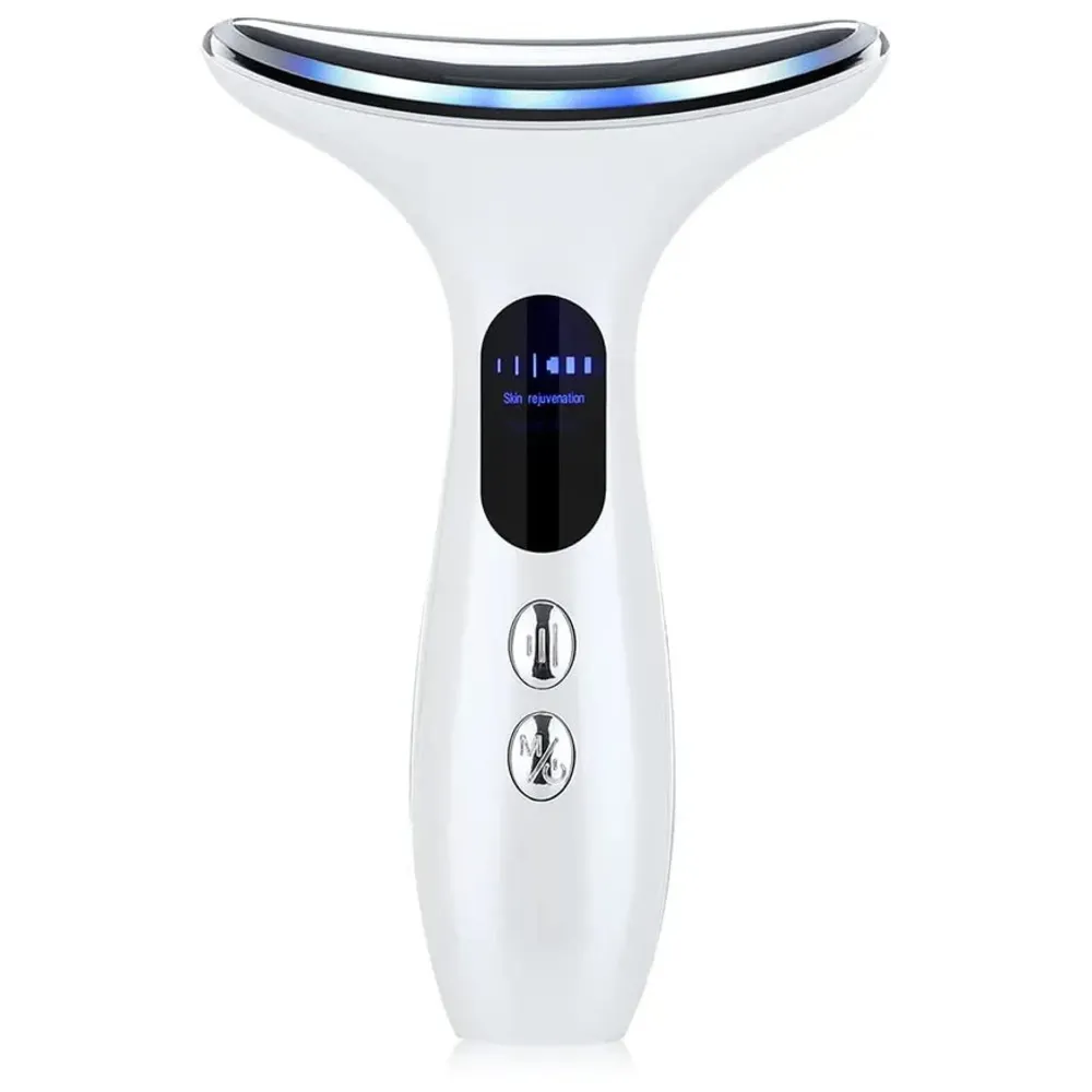 Neck Massager, EMS Microcurrent Vibration Anti Wrinkles Massager Skin Lifting Tightening Device, 3 Color LED Photon Therapy Beauty Device, Neck Care gua sha Double chin Reducer