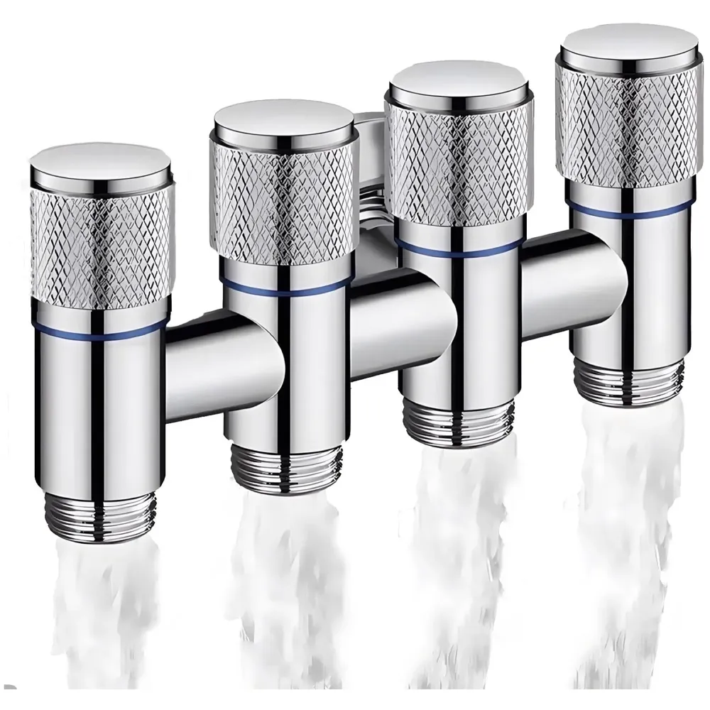 4 in 1 Angular Angle Valve Black Triple Tap for Bathroom, Geyser | Luxury Series Three-Way Angle Valve 4 in 1 valve for Bathroom Three Way Tap Silver Chrome Washing Machine. 15 x - Premium
