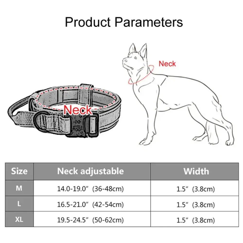 Tactical Dog Collar Dog Collar Adjustable Nylon Collar with Strap Handle Dog Training Collar Quick Release Metal Buckle (XL - 20-23.6 Inch)