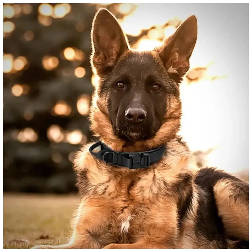 Tactical Dog Collar Dog Collar Adjustable Nylon Collar with Strap Handle Dog Training Collar Quick Release Metal Buckle (XL - 20-23.6 Inch)
