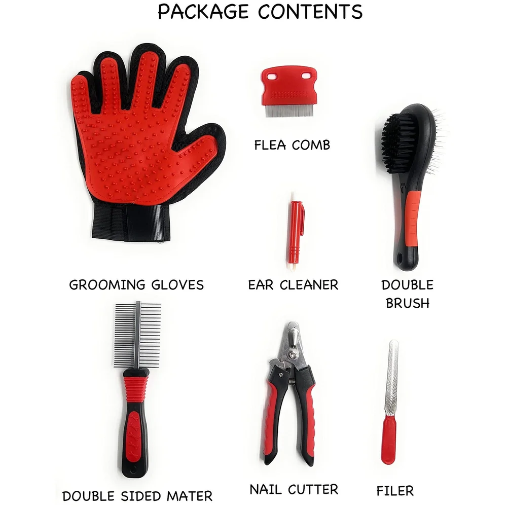 Pet Grooming Kit Grooming Kit With Carry Bag for Dog and Cat with, Double-Sided Dog Comb, Deshedding Glove, Slick Hair Brush, Double Sided Pin Brush, Nail Cutter, Lice Comb, and Filer.