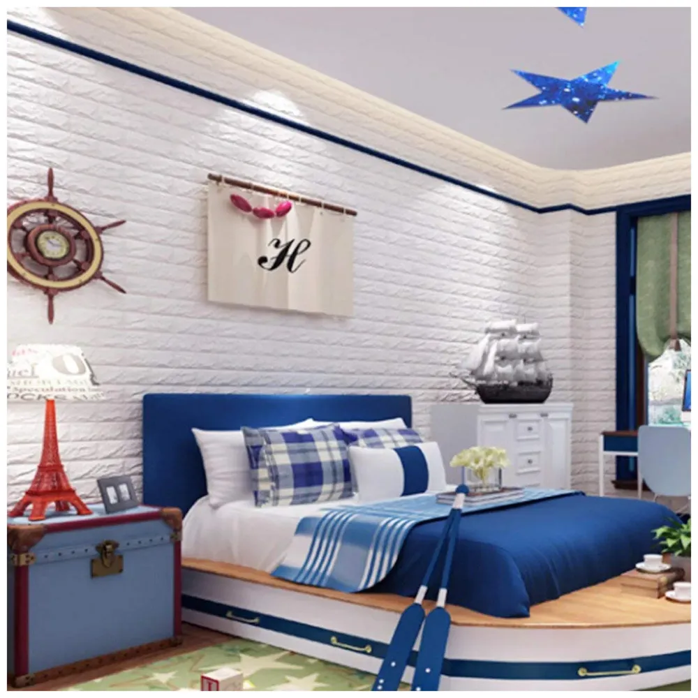 PVC Thick Wallpaper self Adhesive White Bricks wall Sticker with Glue Included for All wall Types