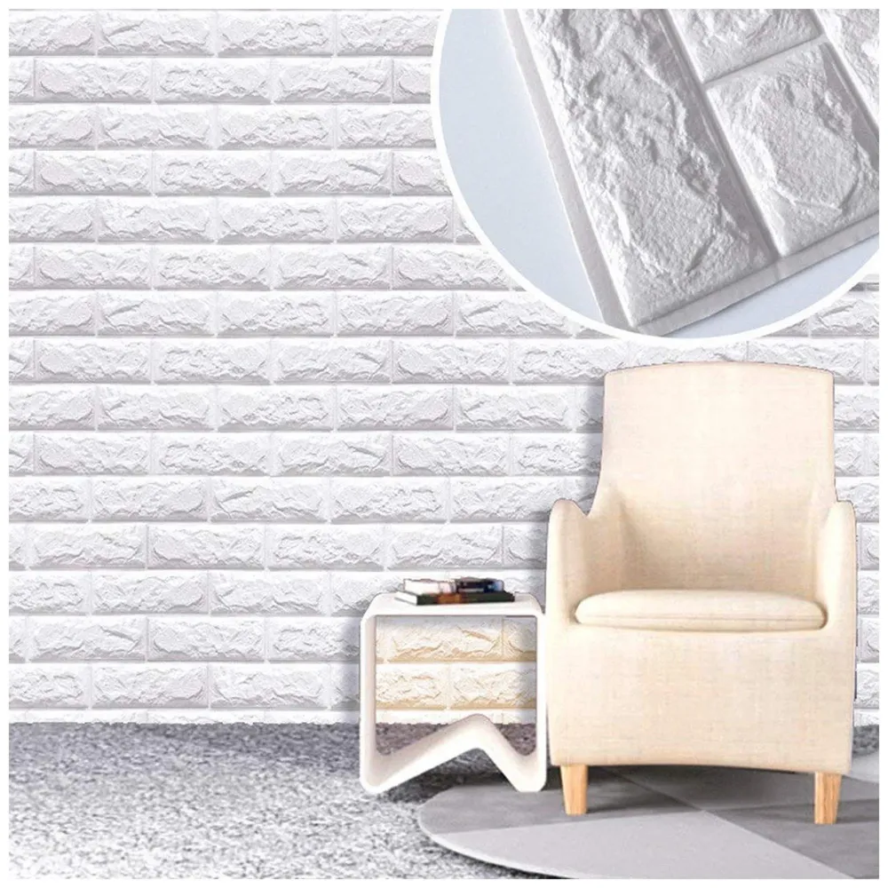 PVC Thick Wallpaper self Adhesive White Bricks wall Sticker with Glue Included for All wall Types