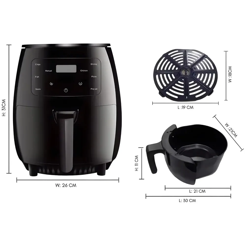 Air Fryer 2400 W 6 Liters Touch Screen Crisps, Roasts, Reheats, & Dehydrates French Fries Chicken Meat Fish Frozen Items Healthier, Faster, Delicious Results Less Oil