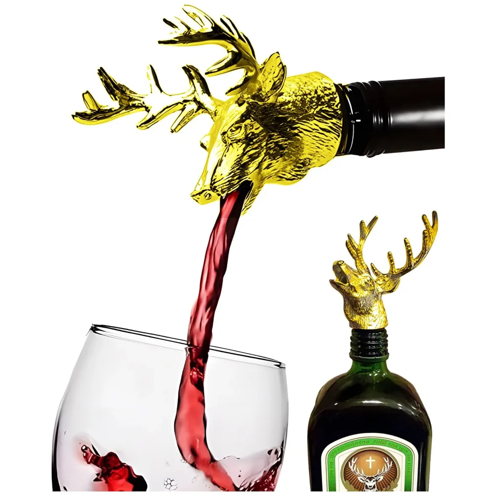 Gold Stag Head Liquor Bottle Pourer Liquor Pour Spout 1Pc Deer Head Bottle Tipping Nozzle Silicone Stoppers Gold for Bars Homes Party