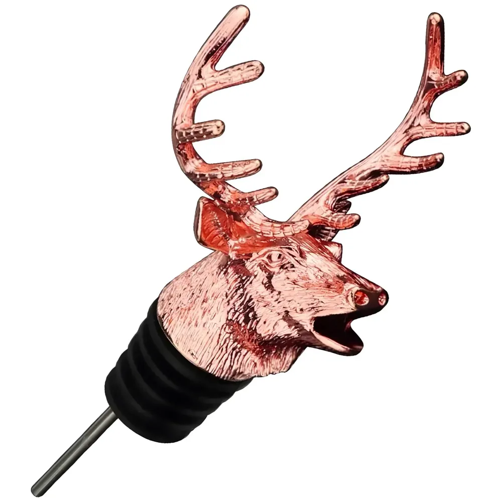Stag Head Liquor Bottle Pourer Liquor Pour Spout 1 Pc Deer Head Bottle Tipping Nozzle Silicone Stoppers Silver for Bars Homes Party Rose Antique