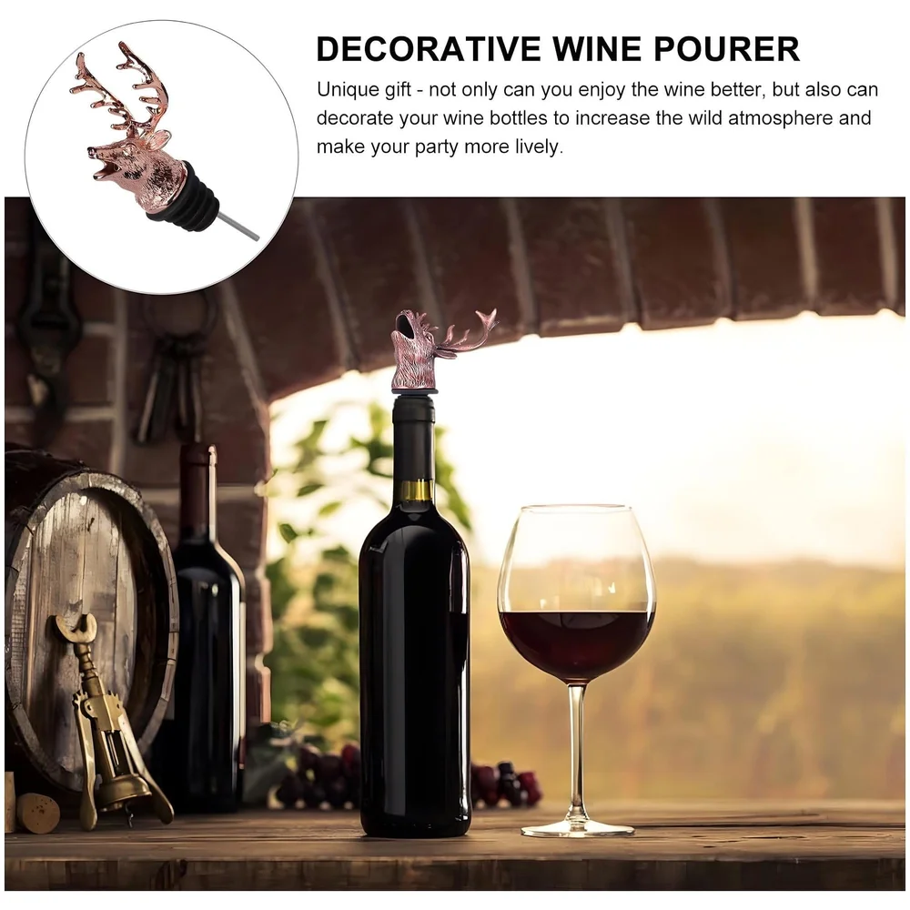 Stag Head Liquor Bottle Pourer Liquor Pour Spout 1 Pc Deer Head Bottle Tipping Nozzle Silicone Stoppers Silver for Bars Homes Party Rose Antique