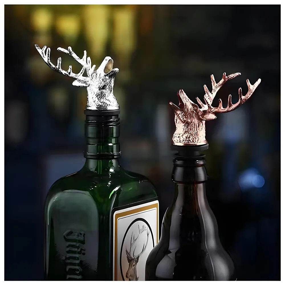 Stag Head Liquor Bottle Pourer Liquor Pour Spout 1Pc Deer Head Bottle Tipping Nozzle Silicone Stoppers Silver for Bars Homes Party
