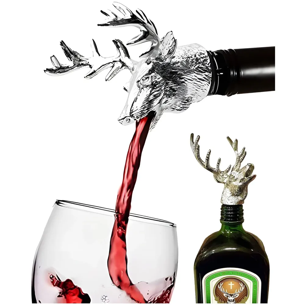 Stag Head Liquor Bottle Pourer Liquor Pour Spout 1Pc Deer Head Bottle Tipping Nozzle Silicone Stoppers Silver for Bars Homes Party