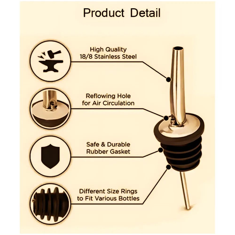 4 Pcs Gold Liquor Bottle Pourer Liquor Pour Spout Head Bottle Tipping Nozzle Silicone Stoppers for Bars Homes Party 11.3 cm x 2.9 cm Fits Most Bottles.