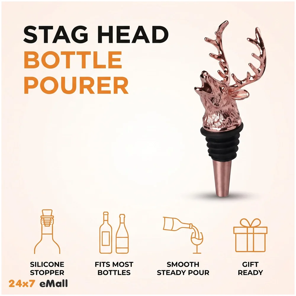 Stag Head Liquor Bottle Pourer Rose Antique 1 Pc Silicone Spout