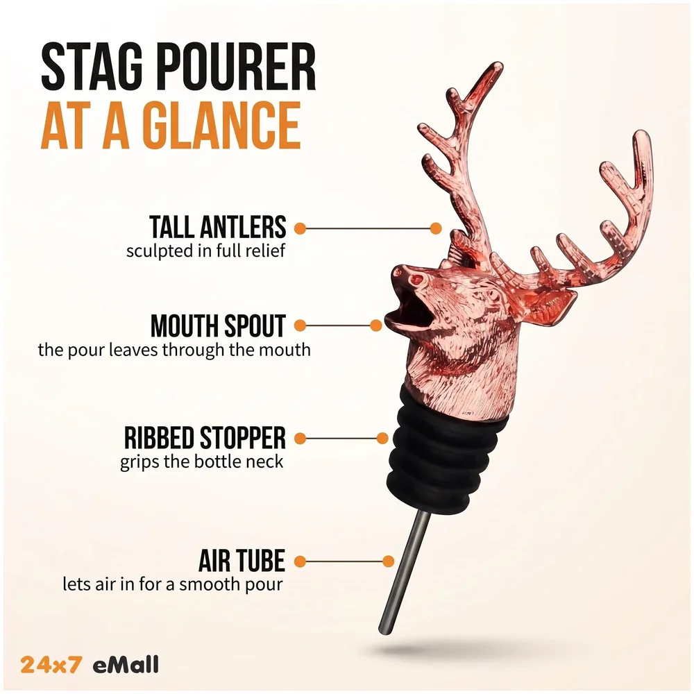 Stag Head Liquor Bottle Pourer Rose Antique 1 Pc Silicone Spout