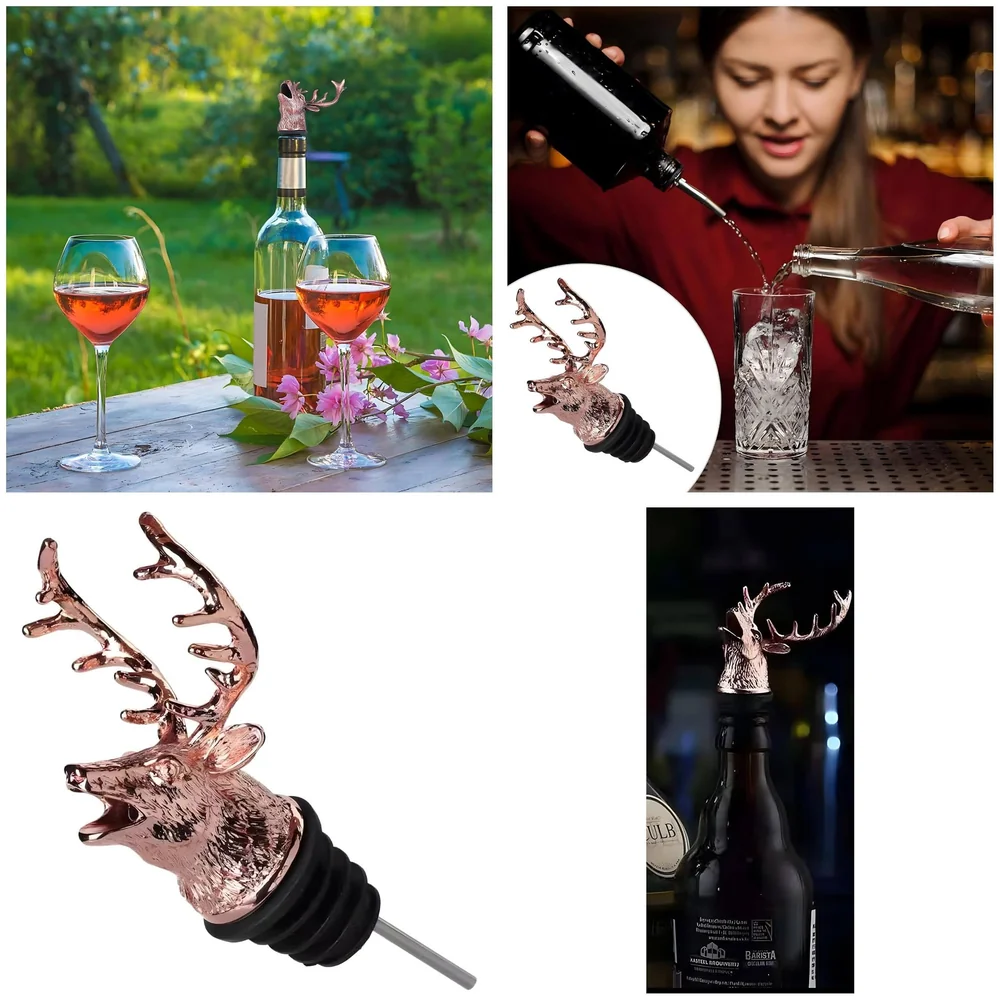 Stag Head Liquor Bottle Pourer Rose Antique 1 Pc Silicone Spout