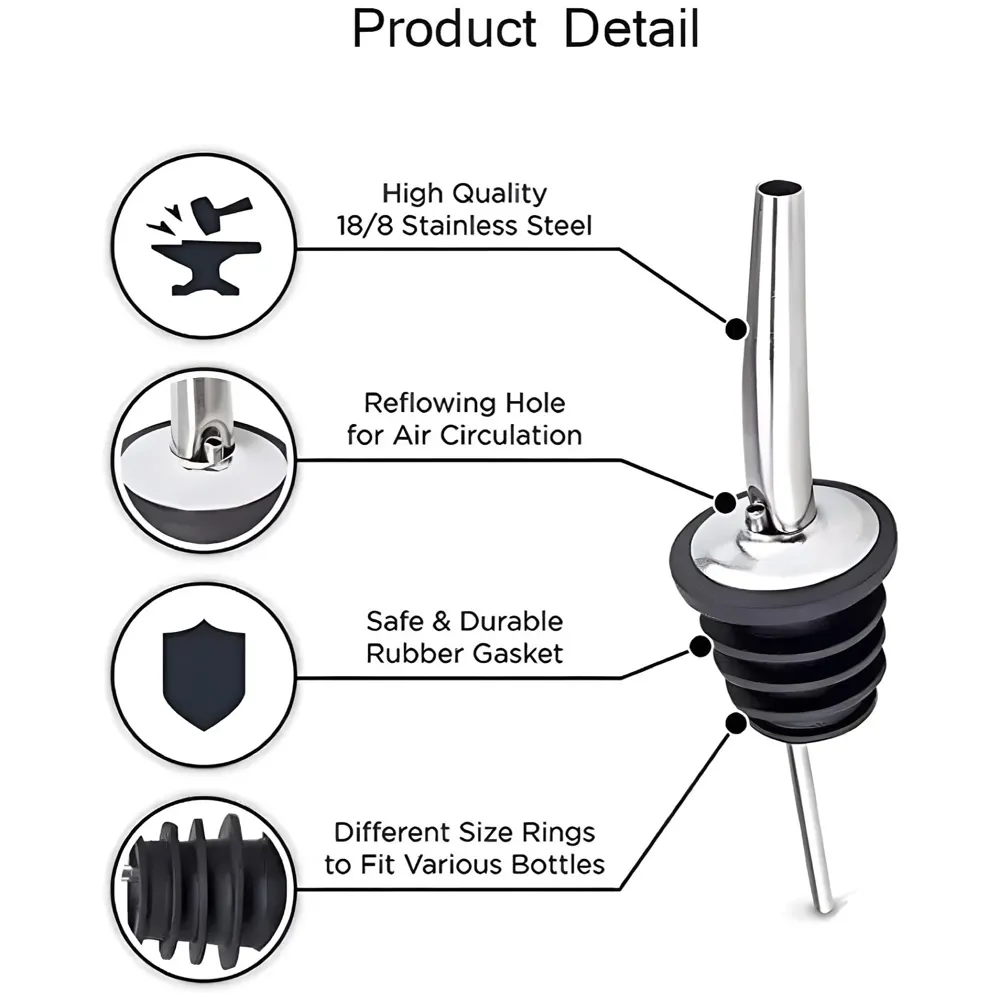 4 Pcs Rose Gold Liquor Bottle Pourer Liquor Pour Spout Head Bottle Tipping Nozzle Silicone Stoppers for Bars Homes Party 11.3 cm x 2.9 cm Fits Most Bottles.