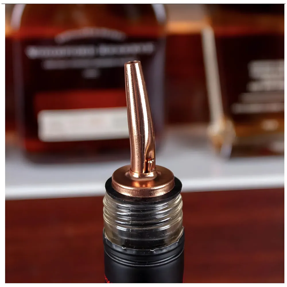 4 Pcs Rose Gold Liquor Bottle Pourer Liquor Pour Spout Head Bottle Tipping Nozzle Silicone Stoppers for Bars Homes Party 11.3 cm x 2.9 cm Fits Most Bottles.
