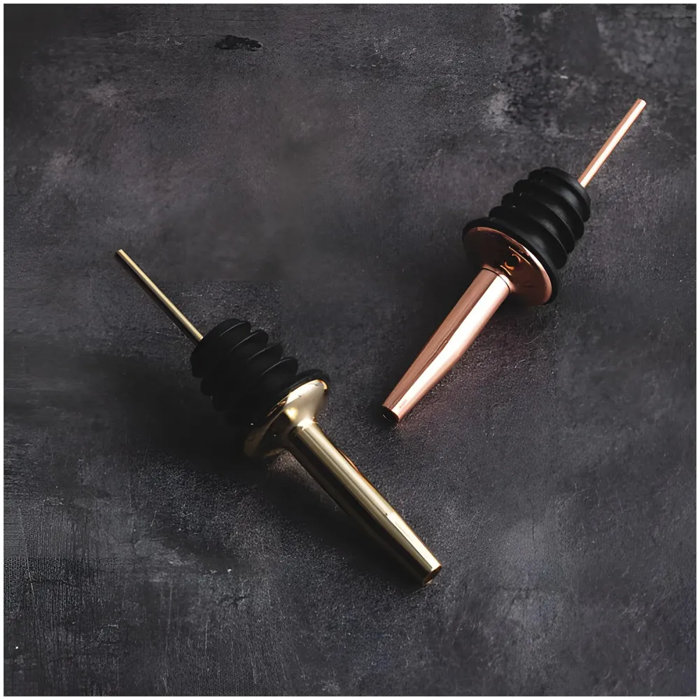 4 Pcs Rose Gold Liquor Bottle Pourer Liquor Pour Spout Head Bottle Tipping Nozzle Silicone Stoppers for Bars Homes Party 11.3 cm x 2.9 cm Fits Most Bottles.