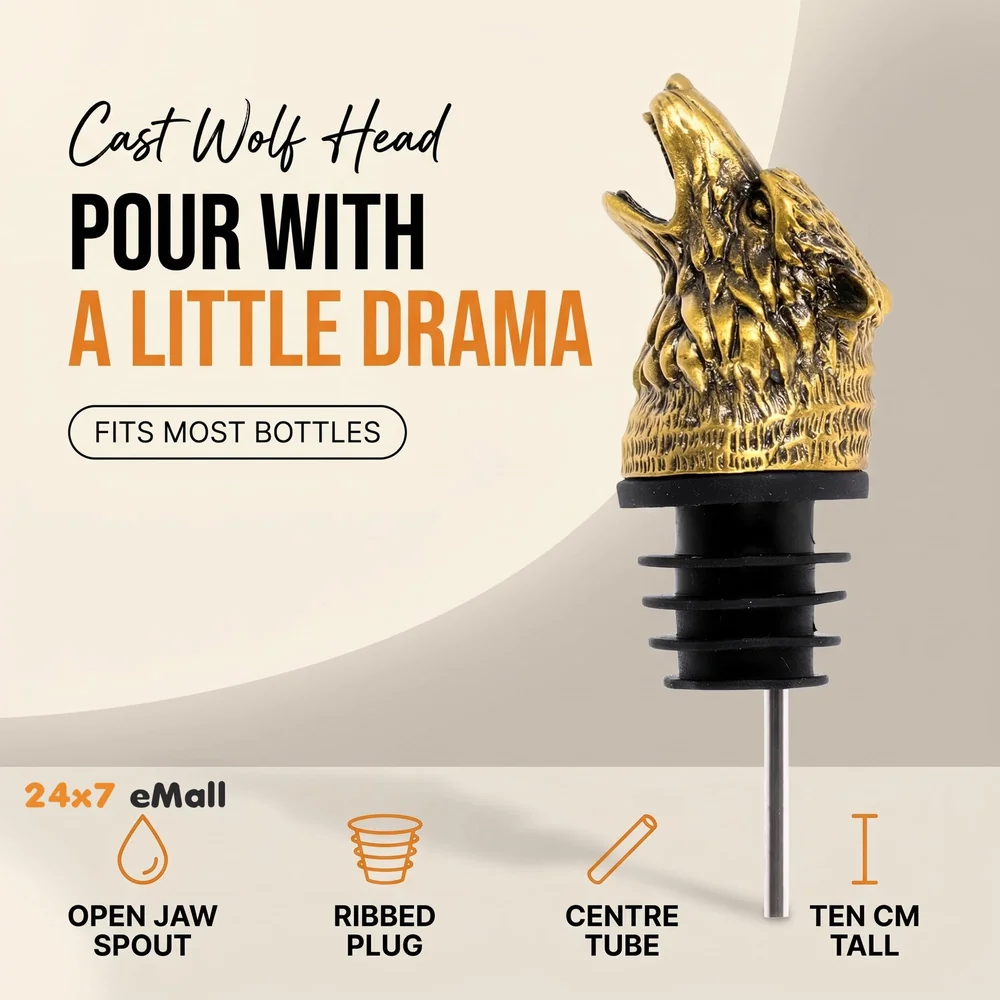 Gold Wolf Head Liquor Bottle Pourer 1 Pc Silicone Stopper Spout