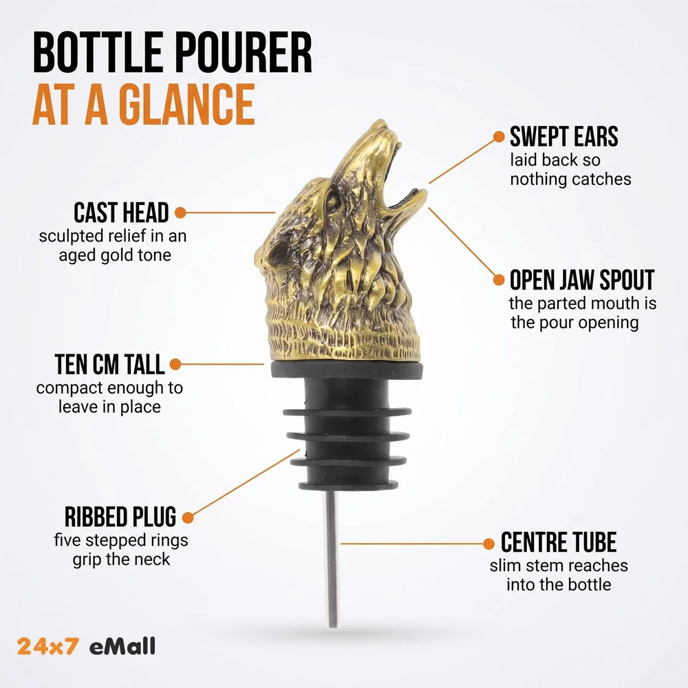Gold Wolf Head Liquor Bottle Pourer 1 Pc Silicone Stopper Spout