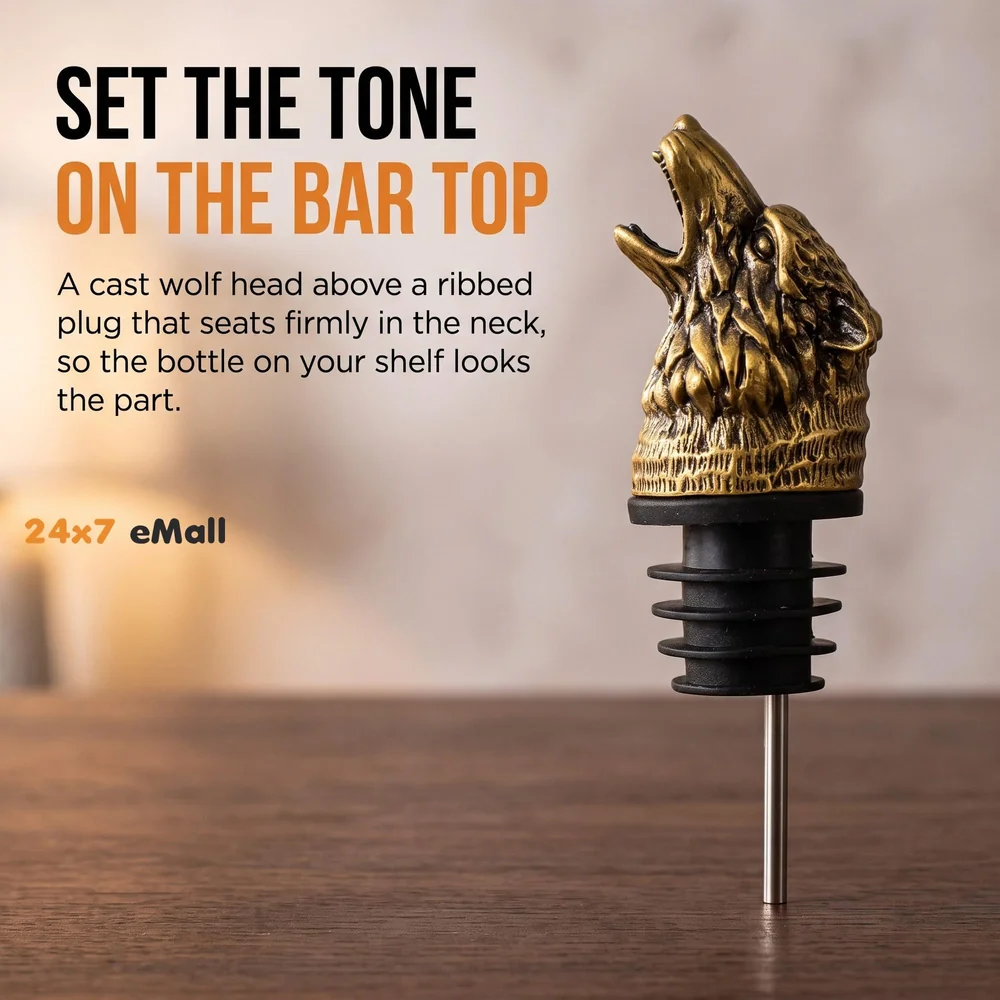 Gold Wolf Head Liquor Bottle Pourer 1 Pc Silicone Stopper Spout