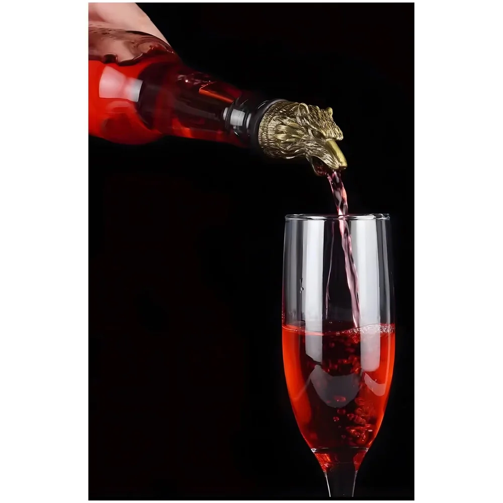 Gold Wolf Head Liquor Bottle Pourer 1 Pc Silicone Stopper Spout