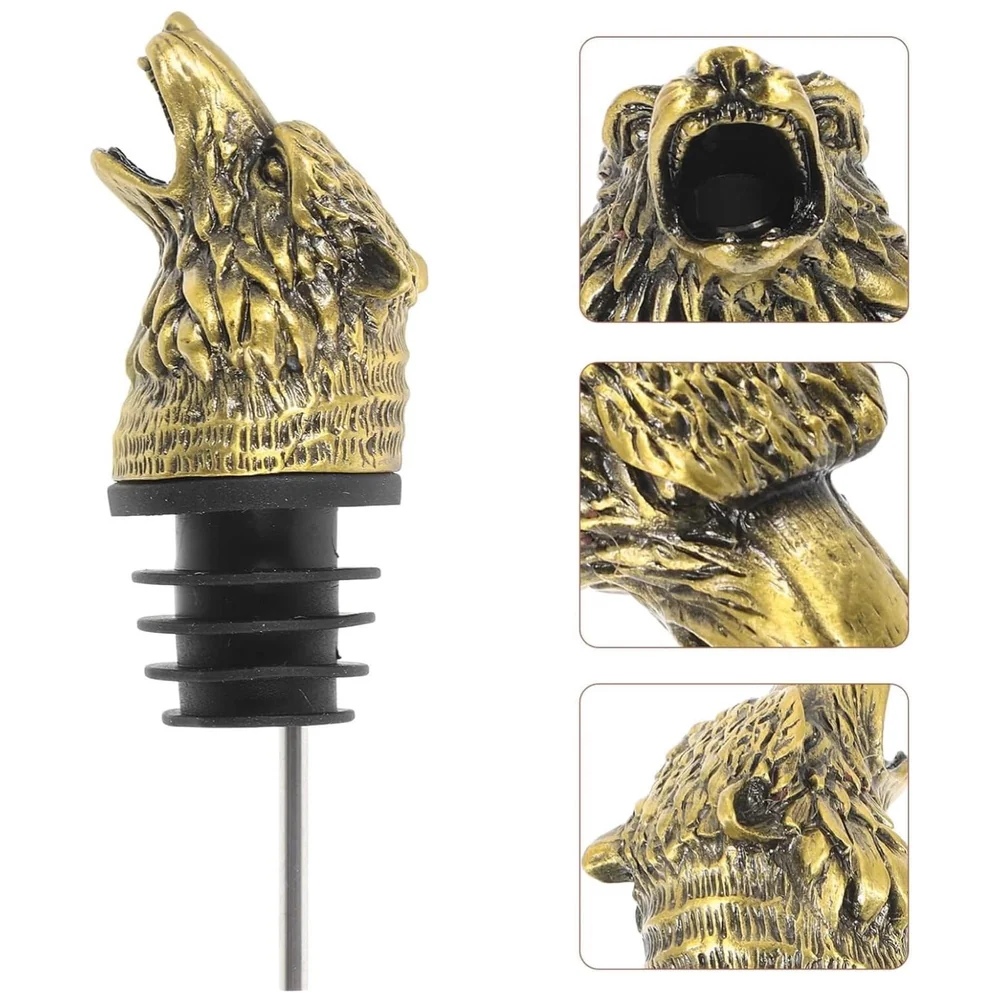 Gold Wolf Head Liquor Bottle Pourer 1 Pc Silicone Stopper Spout